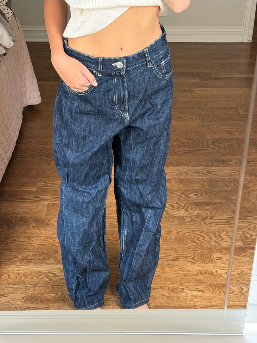 Bershka Dark Blue Boyfriend Jeans